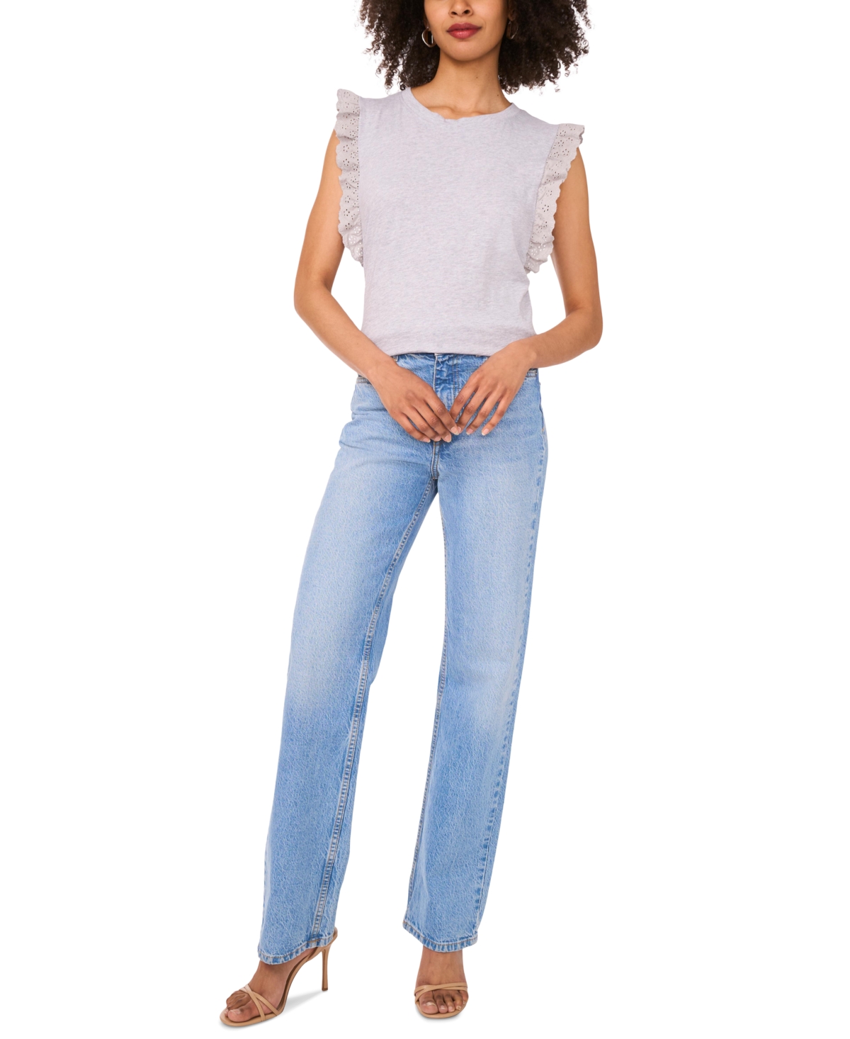 Vince Camuto Women's Cotton Eyelet-lace Trim Tank Top