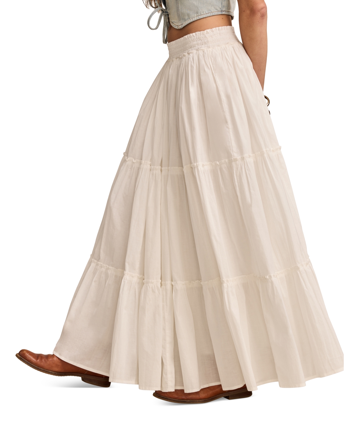 LUCKY BRAND WOMEN'S BROOMSTICK COTTON MAXI SKIRT 