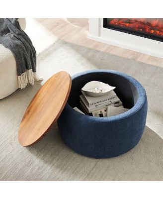 Round Upholstered Storage Ottoman with Removable Top for Use as Coffee Table or Footstool Handmade Accent for Living Room or Bedroom-The Pop Home