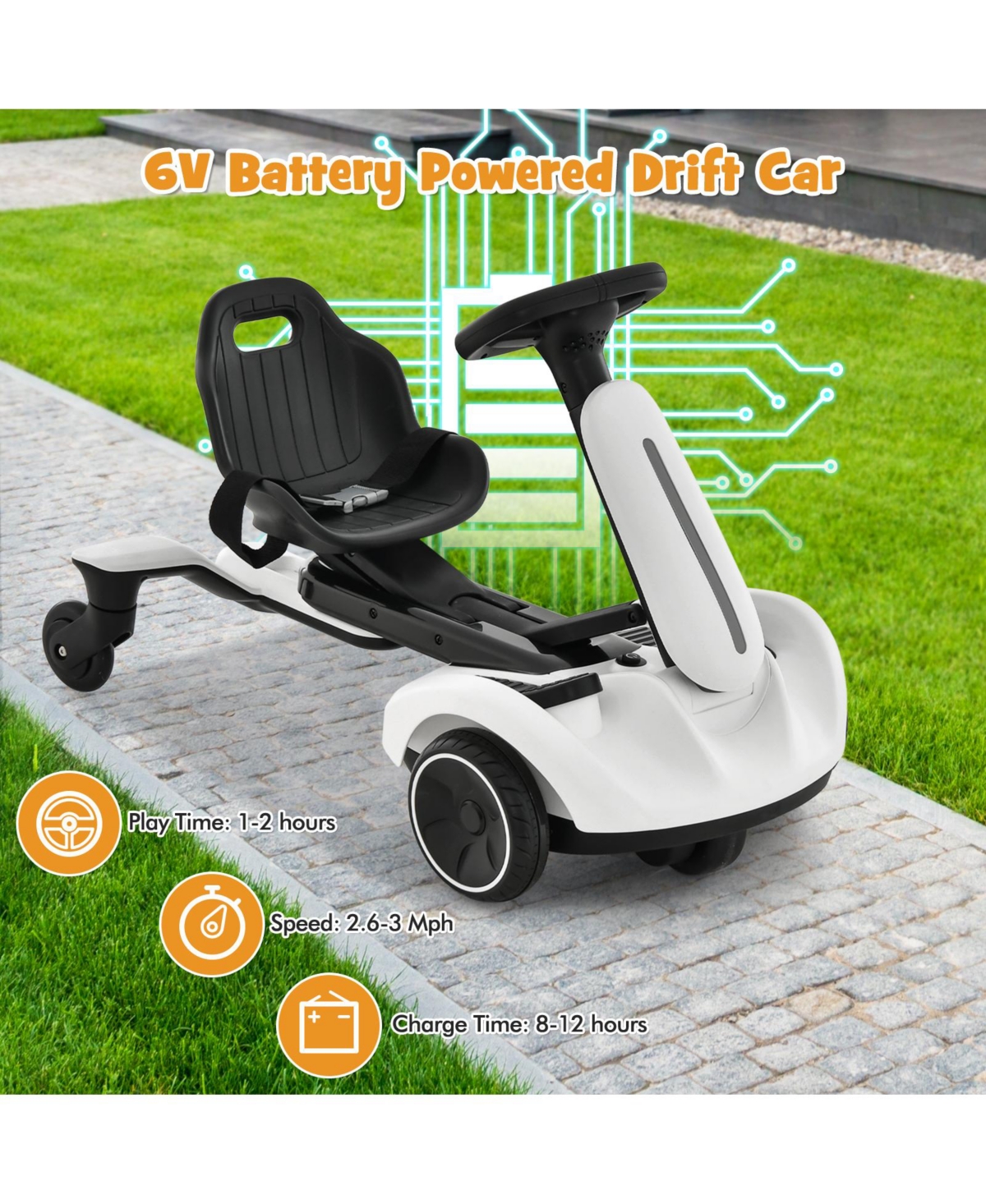 6V Kids Ride on Drift Car with 360° Spin and 2 Adjustable Heights