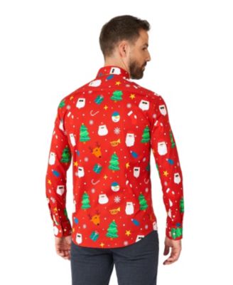 Men's Festivity Red Shirt - Perfect For Christmas - Xmas Parties - Including 1 Button-Up Shirt - Red - Long sleeve