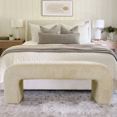 47" Velvet Upholstered Waterfall Bench, Modern Bed Bench for Living Room or Entryway