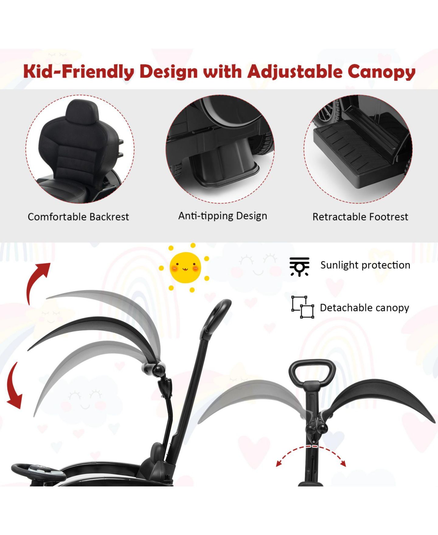 Детская игрушка Mecale Mercedes Benz G350 3-in-1 Canopy Push Car, Ages 1-4, цвет: Чёрный — фото 4