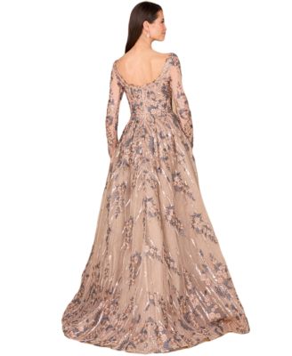 Women's Long Sleeve Lace Gown with Overskirt