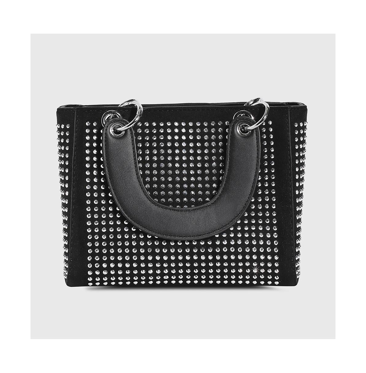 Women's Rhinestone Top Handle Handbag - Black - Black