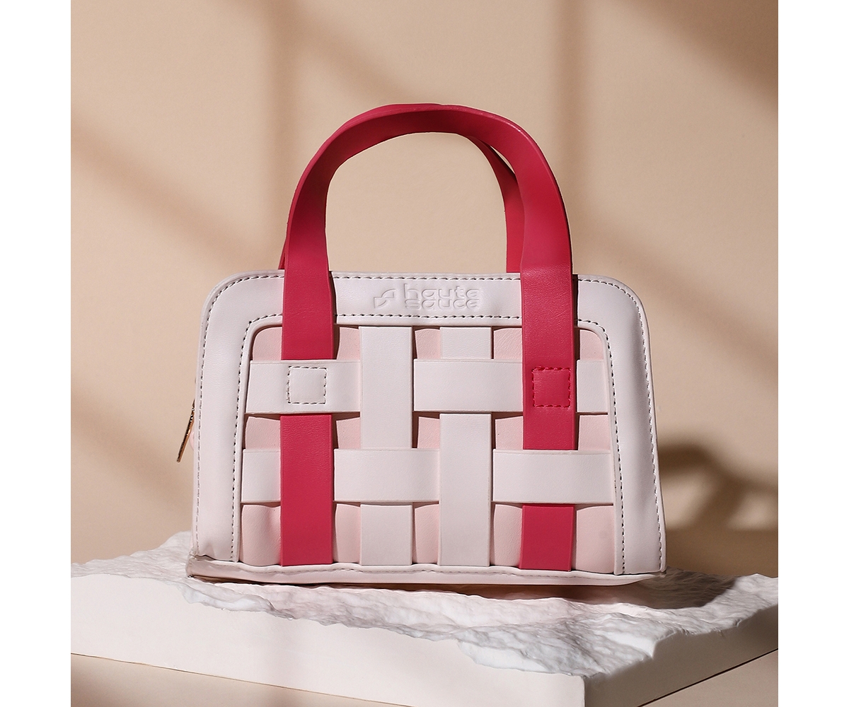 Haute Sauce Women's The Weave Camera Mini Sling Bag - Fuchsia Pink & Ivory White