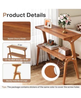 Set of 2 Narrow Side Table for Living Room, Farmhouse Slim End Table with Storage Shelves, for Bedroom, Small Spaces, Easy Assembly