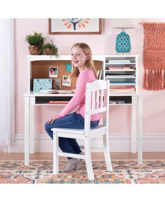 Kids' Media Desk with Hutch and Chair Set – Natural: Kids Table and Chair Set, Computer Desk with Storage Hutch, Kids Bedroom Furniture Set