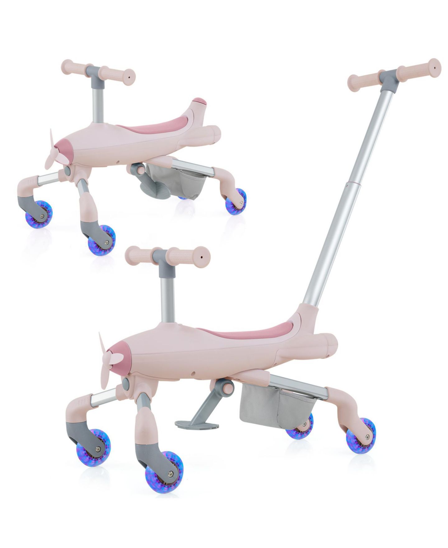 Детская игрушка Mecale 2-in-1 Airplane Ride-On Push Car with LED Lighted Wheels, 33"L x 13"W x 36"H, Ages 18-60 Months, цвет: Розовый — фото 7