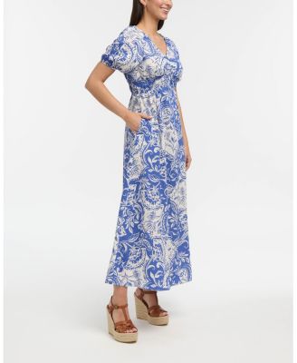 Women's V-Neck Dress with Smocking Detail