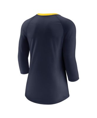 Women's&nbsp;Navy Michigan Wolverines Tri-Blend Raglan 3/4 Sleeve Top