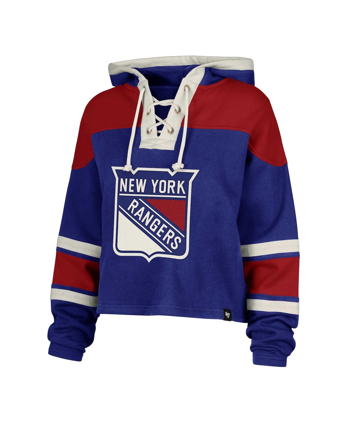 47 BRAND WOMEN'S ARTEMI PANARIN BLUE NEW YORK RANGERS SUPERIOR LACER CROPPED PULLOVER HOODIE 