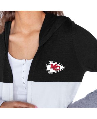 Women's Black Kansas City Chiefs Tri-Blend Color Block Lightweight Cardigan Hoodie