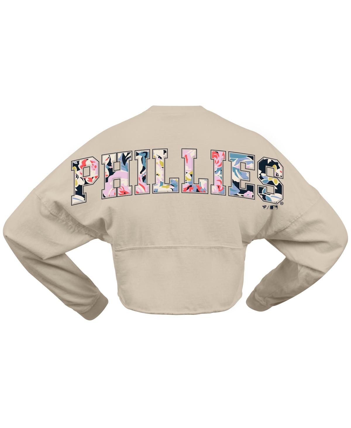 Fanatics Women's Cream Philadelphia Phillies Floral Preppy Cropped Long Sleeve T-shirt