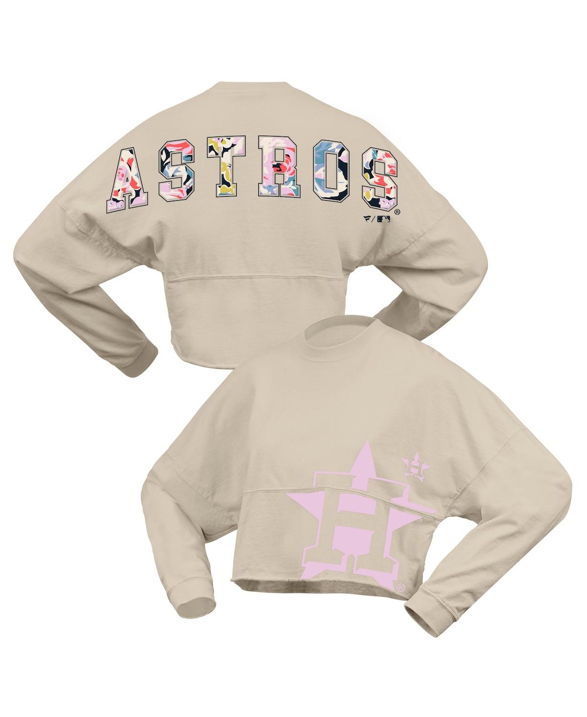 Fanatics Women's Cream Houston Astros Floral Preppy Cropped Long Sleeve T-shirt