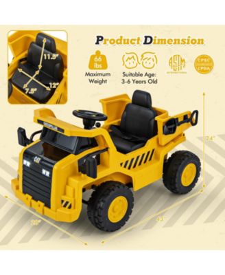 12V Caterpillar Licensed Kids Ride on Dump Truck with Tiltable Bump Bed