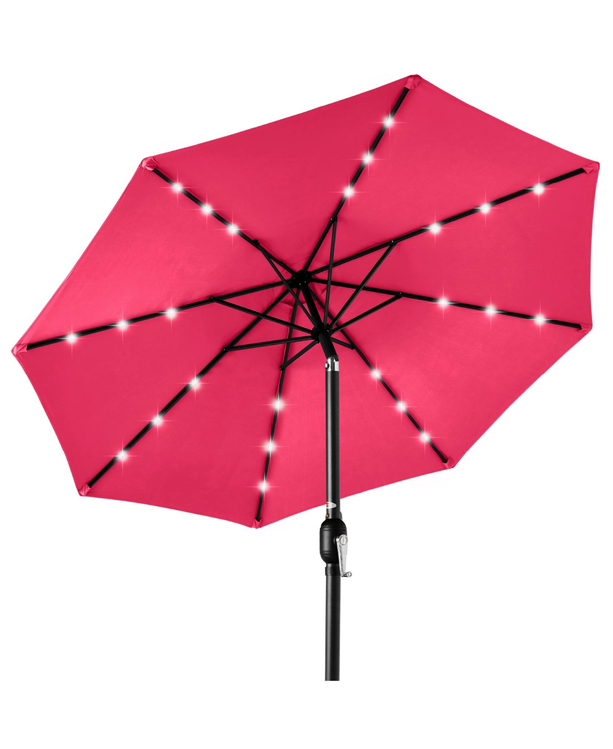 10ft Solar Led Lighted Patio Umbrella w/ Tilt Adjustment, Uv-Resistant Fabric - Hot pink