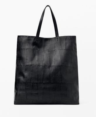 MANGO - Women's Patchwork Leather Shopper Bag