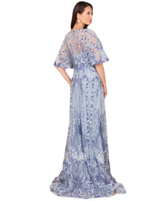 Women's Embroidered, Cape Sleeve A-line Gown