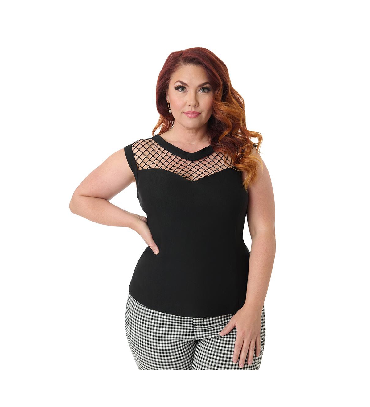 Plus Size Diamond Cutout Top - Black