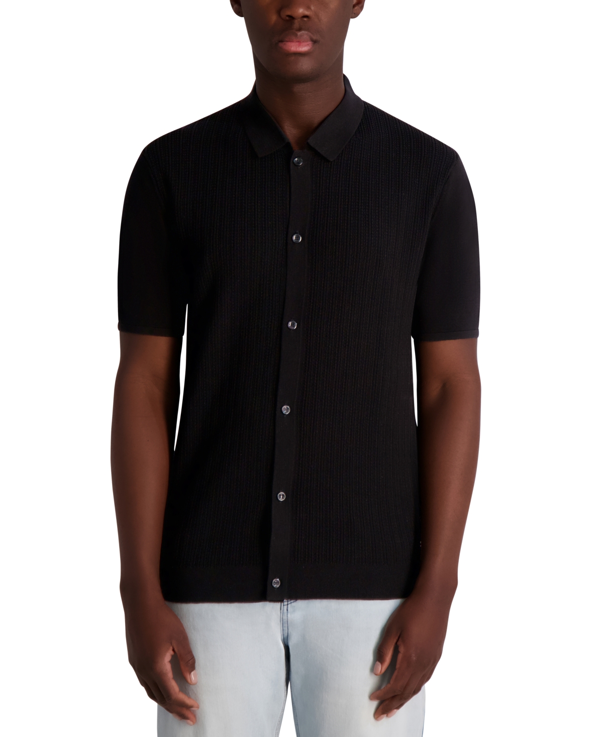 Men's Knit Cardigan Polo Shirt - Black