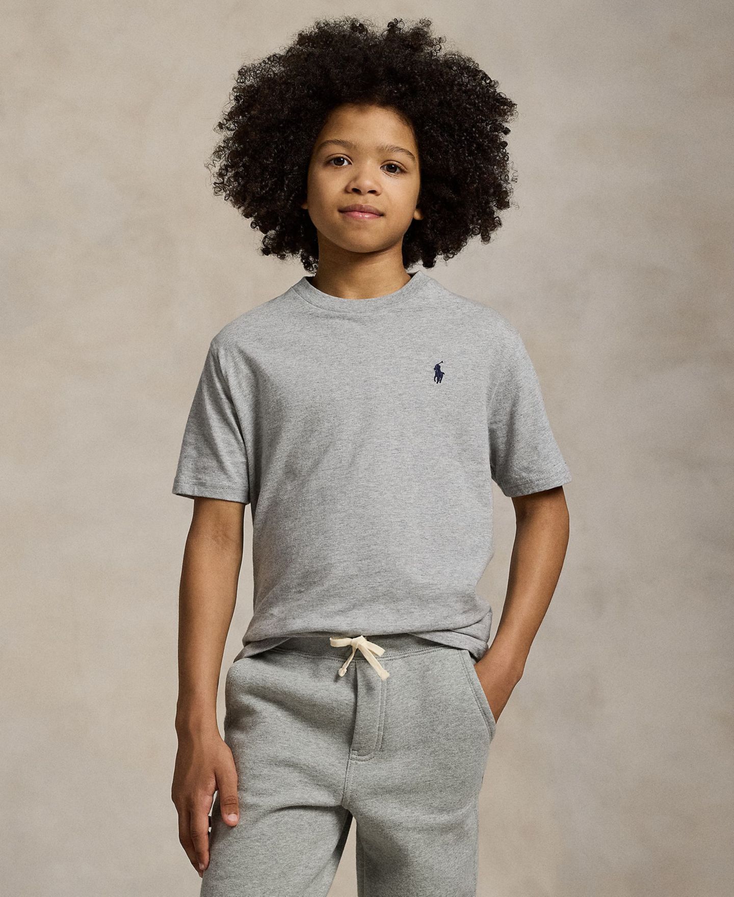 Футболка Polo Ralph Lauren Cotton Jersey Crewneck T-Shirt для мальчиков, цвет: Меланжевый серый — фото 1