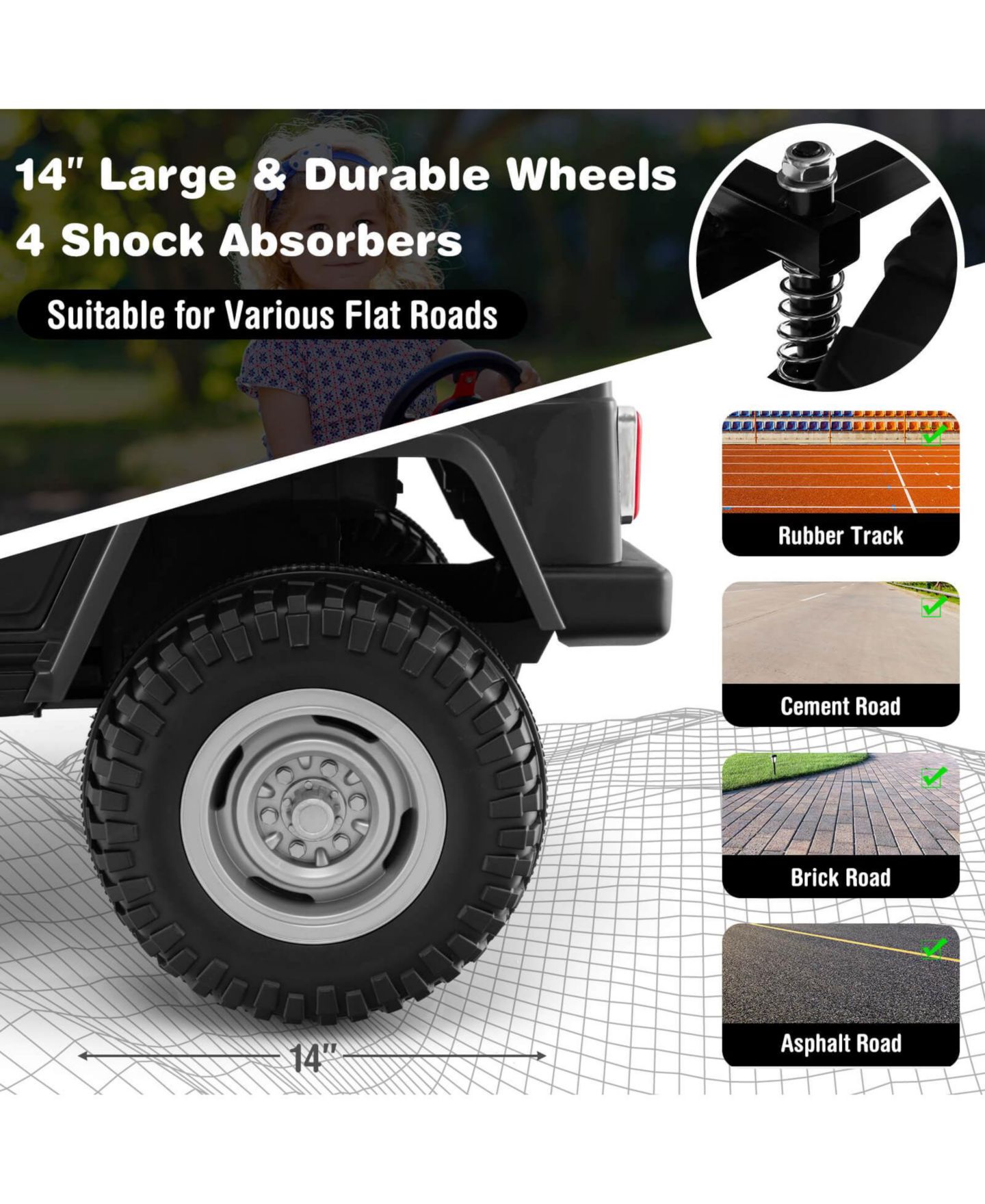 Детская игрушка Mecale Toyota FJ40 12V 2-Seat Remote Control Ride-On Car, 130 lbs Capacity, от 3 лет, цвет: Чёрный — фото 7