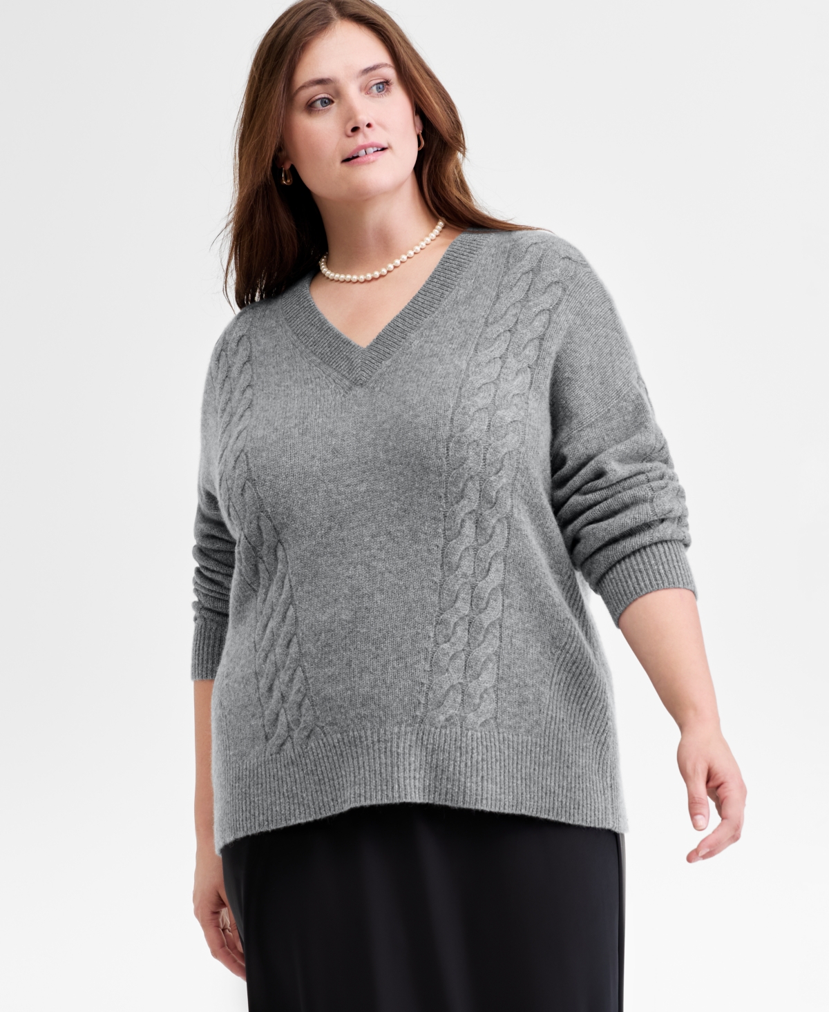 Charter Club Plus Size 100% Cashmere Drop-shoulder Sweater, Macy's Exclusive In Gray