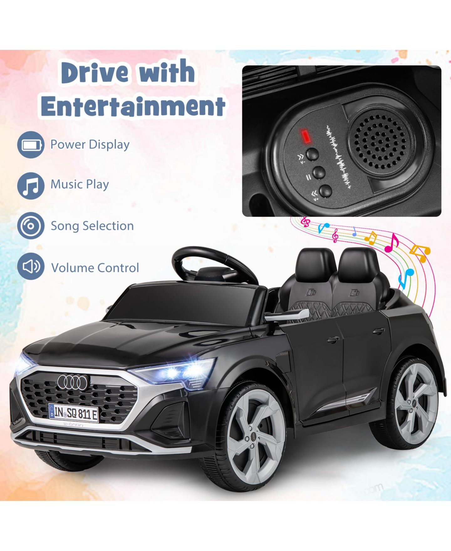 Детская игрушка Mecale 12V Kids Ride on Car Licensed Audi SQ8 with Remote Control and 3 Speeds, цвет: Чёрный — фото 7