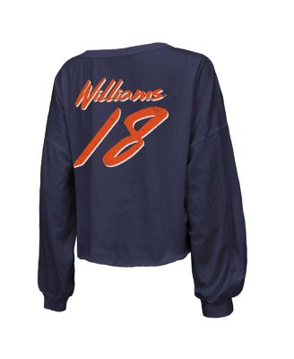 Women's Caleb Williams Navy Chicago Bears Name Number Off-Shoulder Script Cropped Long Sleeve V-Neck T-Shirt