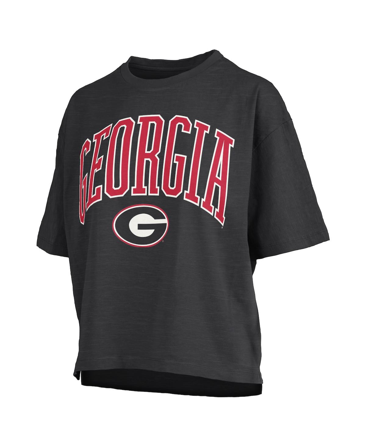 PRESSBOX WOMEN'S BLACK GEORGIA BULLDOGS NELSON ARCH OVER LOGO WAIST LENGTH OVERSIZED SLUB T-SHIRT 