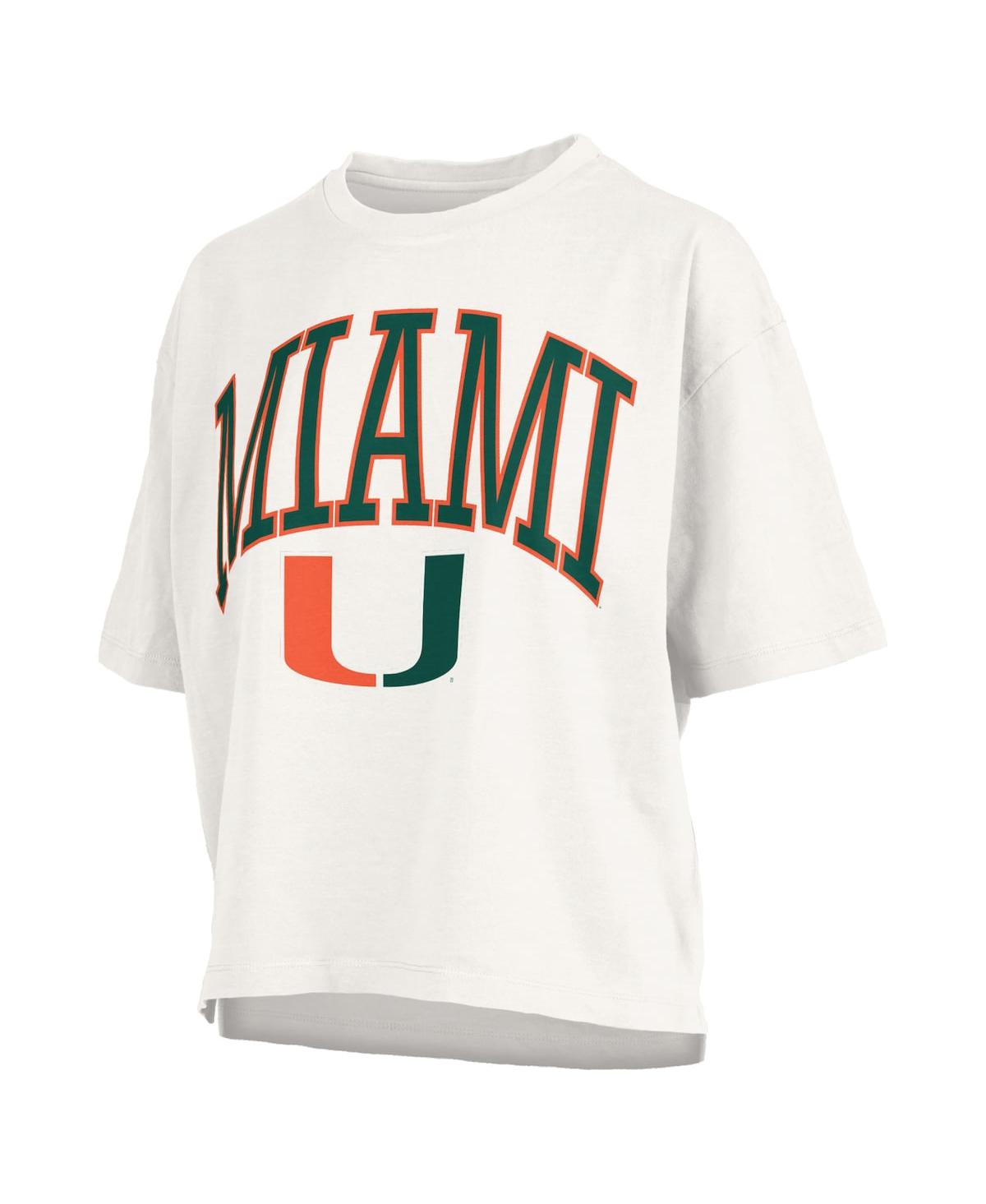 PRESSBOX WOMEN'S WHITE MIAMI HURRICANES NELSON ARCH OVER LOGO WAIST LENGTH OVERSIZED SLUB T-SHIRT 
