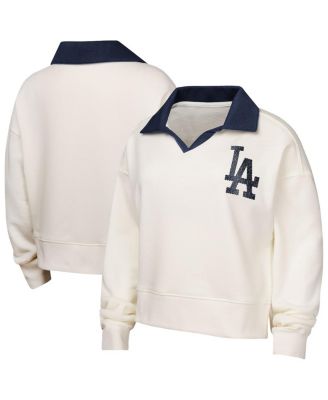 Outerstuff - Big Girls White Los Angeles Dodgers Ballpark Hit Collared V-Neck Pullover Sweatshirt