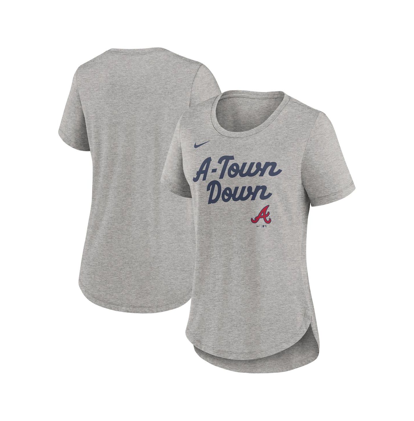 Женская футболка Nike Heather Gray Atlanta Braves Script Tri-Blend — фото 1