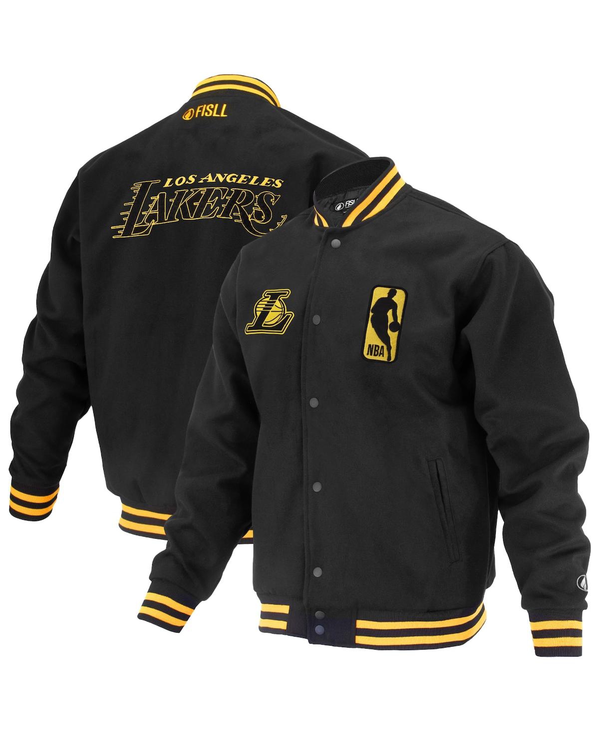 Men's and Women's Black Los Angeles Lakers Logo Man Shadow Collection Full-Snap Varsity Jacket - Black