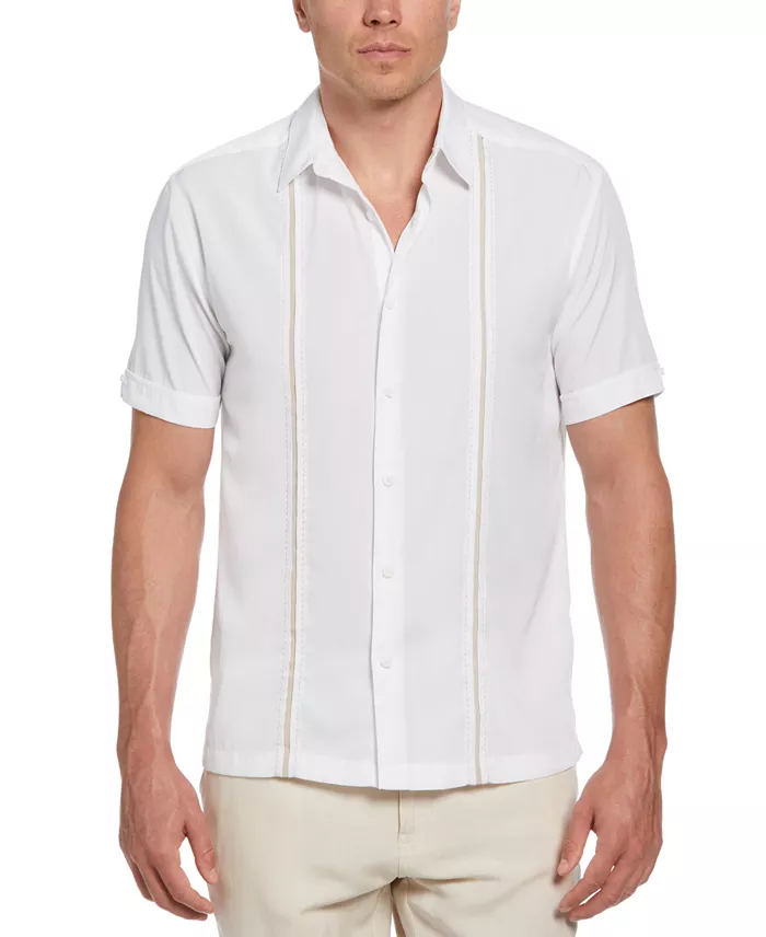 Men's Pick Stitch Panel Short Sleeve Button-Down Shirt - thumbnail 9