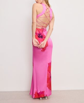 Women's Satin Lace-Up Maxi Dress