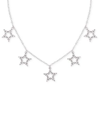 Silver-Tone Pav&eacute; Star Charm Statement Necklace, 16" + 2" extender 