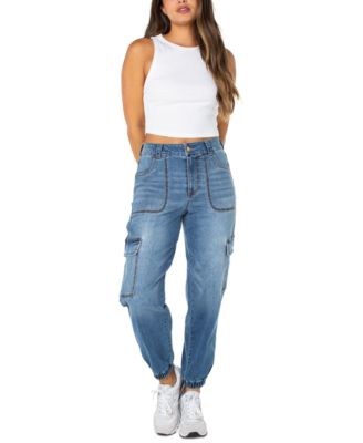 Juniors' High Rise Cargo Jogger Jeans