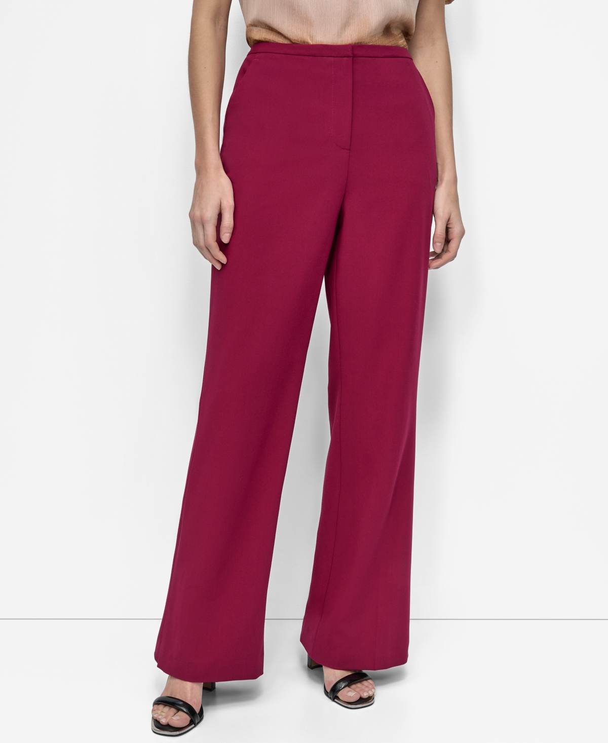 Women's High Rise Front-Zip Flared-Leg Pants - Beet