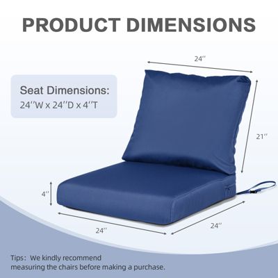 Outdoor Chair Cushions Set of 2, 24"x24", Water Resistant Outdoor Deep Seat Cushions with Handle & Adjustable Straps.