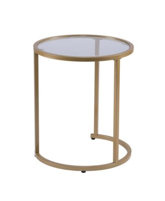 Set of Two Glass and Steel Round Nested Tables for Living Room or Bedroom
