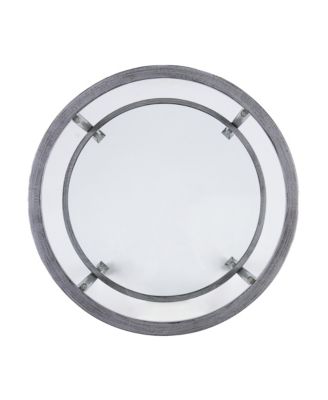 24" Silver And Clear Glass And Distressed Iron Round End Table With Shelf