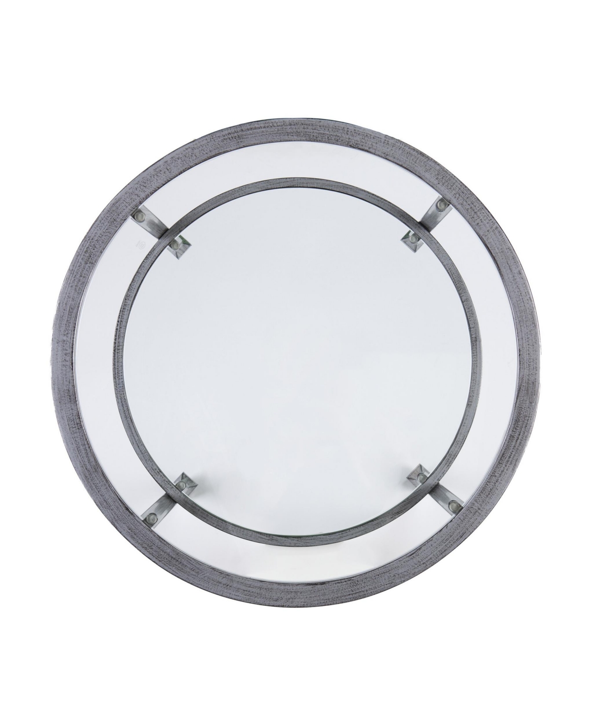 24" Silver And Clear Glass And Distressed Iron Round End Table With Shelf