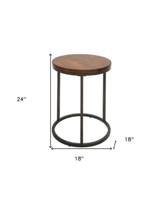 Wood and Iron Round Accent Table – Industrial Style with Rustic Charm for Living Room