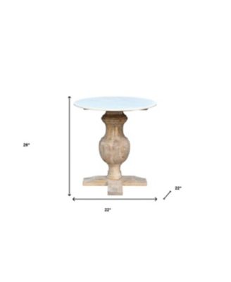 Round Marble Top End Table with Solid Wood Legs – Modern Accent Piece