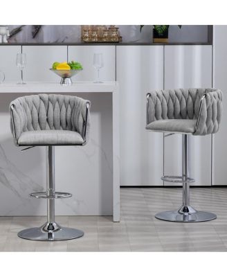 Set of 2 Adjustable Swivel Bar Stools with Woven Fabric Back, Footrest, Modern Counter Height Chairs for Kitchen or Bar-The Pop Home