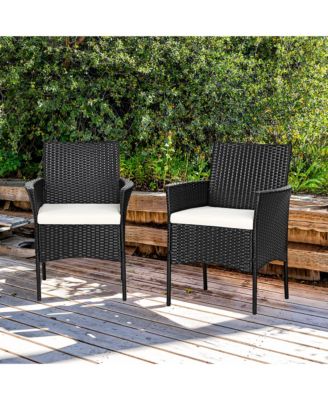 2PCS Chairs Outdoor Patio Rattan Wicker Dining Arm Seat With Cushions