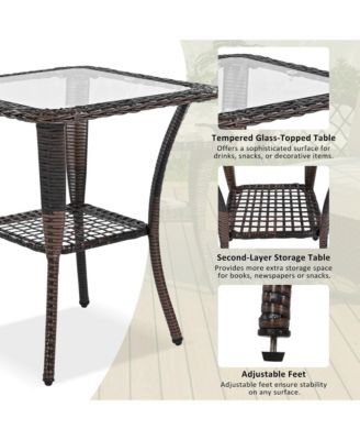 3-piece Outdoor Chair&Table Set Chat Set 2-person Rattan Seating Group
