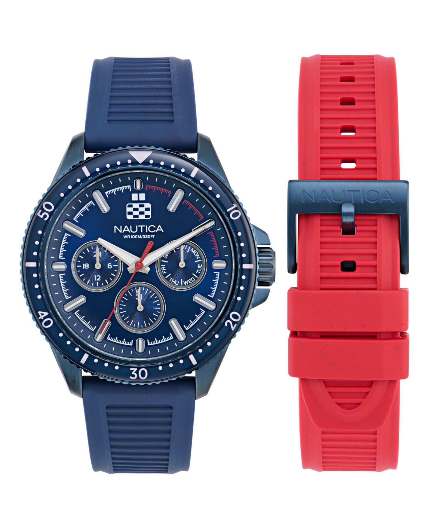 Мужские часы Nautica Analog Blue Silicone Watch Set, 46mm — фото 1